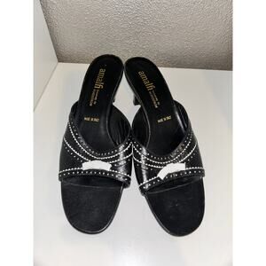 Amalfi Nordstrom Leather Office Business Casual Bow 2.25” Kitten Heel Mules